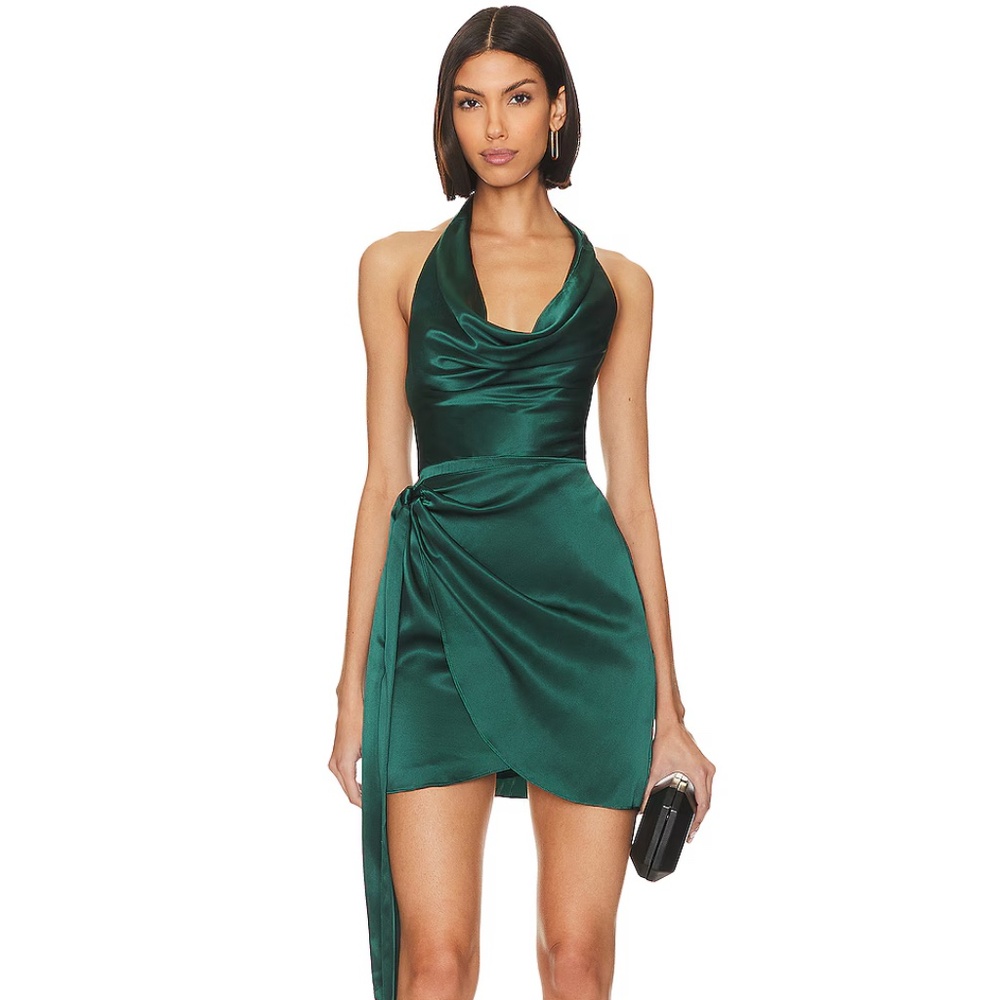Amanda Uprichard Martine Silk Halterneck Mini Dress, Conifer, XS